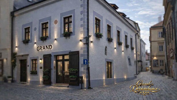 Un bâtiment dont la façade porte l’inscription « GRAND Dependance », avec de nombreuses fenêtres et une rue pavée.