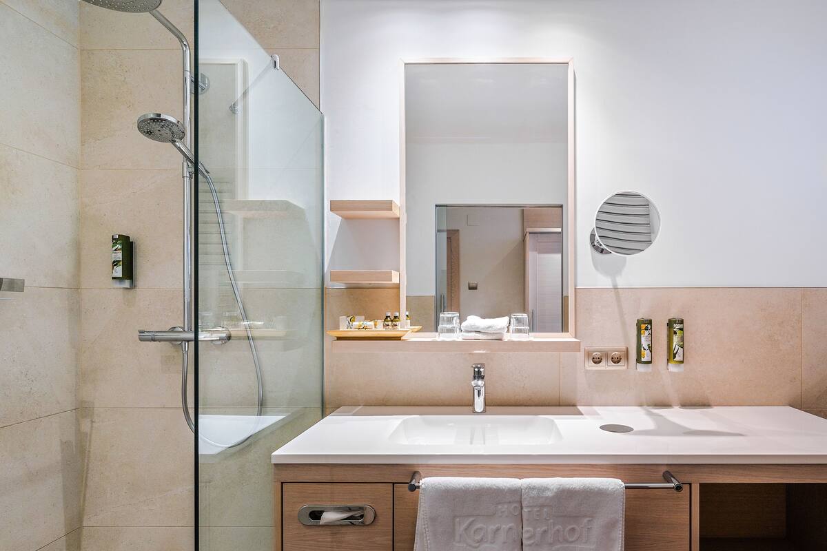 economy room | bathroom | separate bathtub and shower, free toiletries, hair dryer, bathrobes