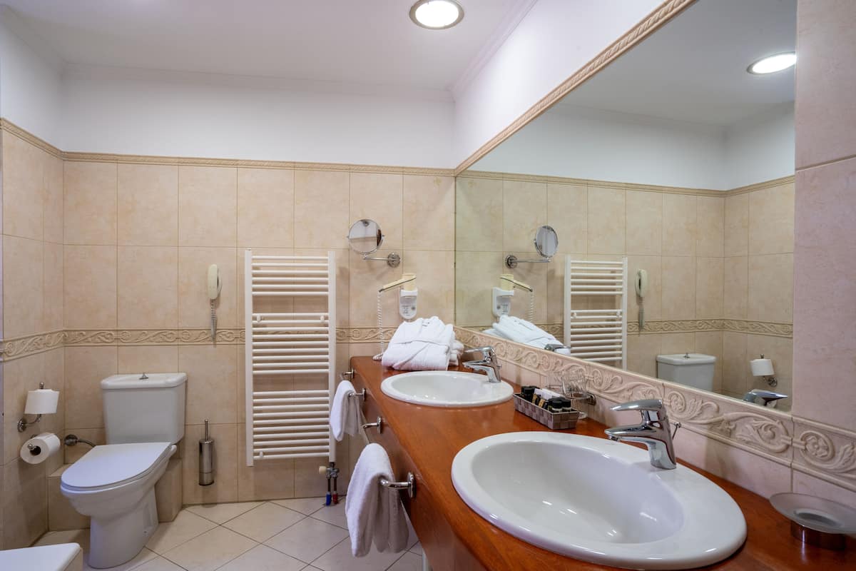 deluxe studio suite | bathroom | shower, free toiletries, hair dryer, bathrobes