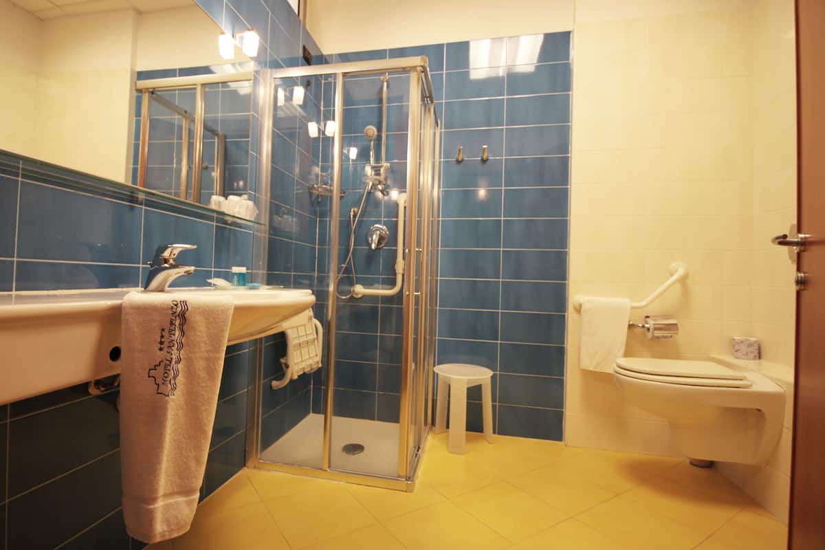 shower, free toiletries, hair dryer, slippers