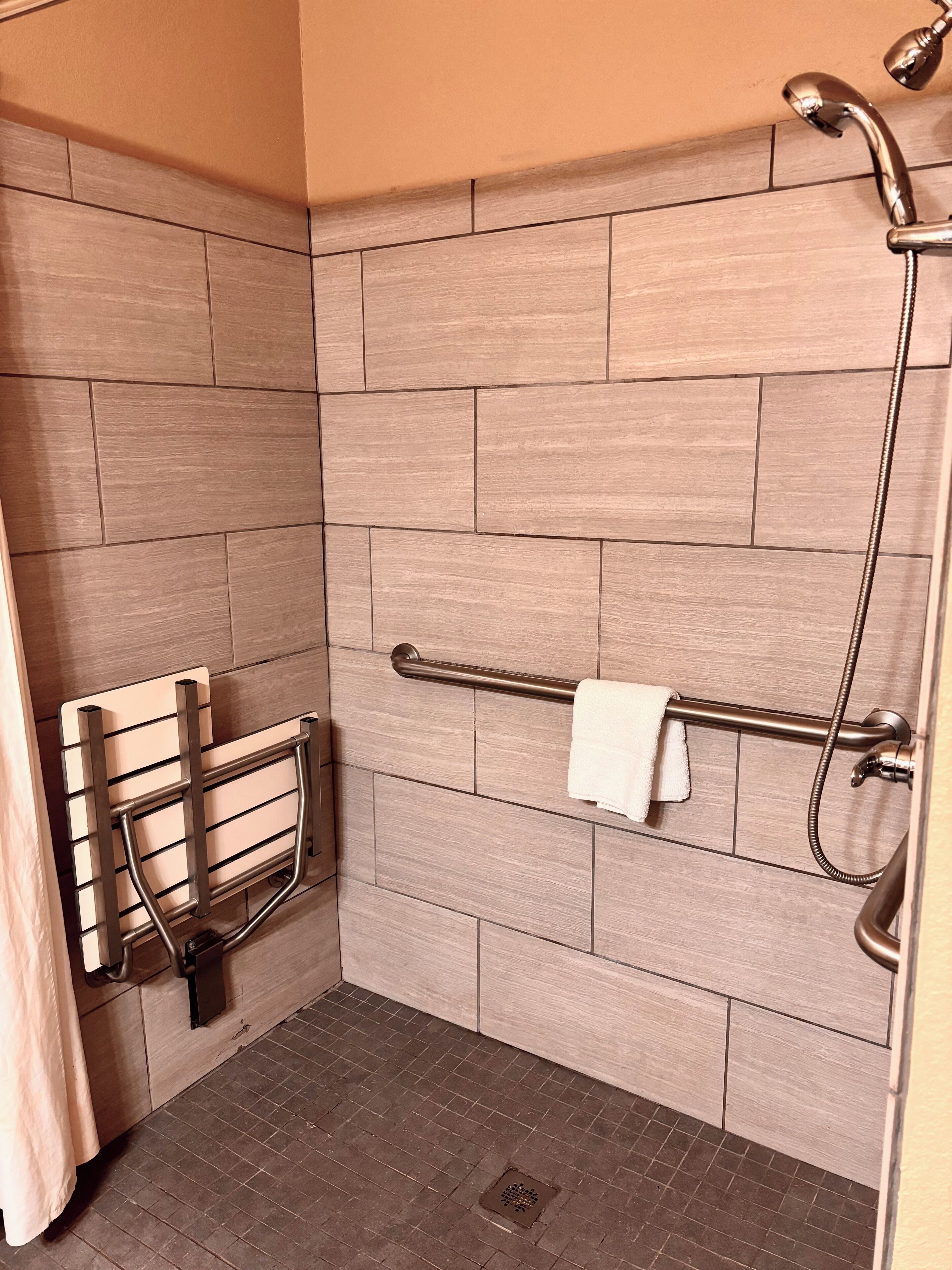 room, 1 king bed, accessible, non smoking (roll-in shower) | bathroom | combined shower/bathtub, free toiletries, hair dryer, towels