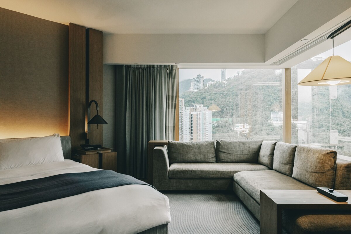 Spacious Studio 70 mountain view luxury suite layout at The Upper House Hong Kong