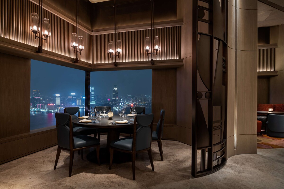Panoramic city views from the dining area at The Upper House Hong Kong