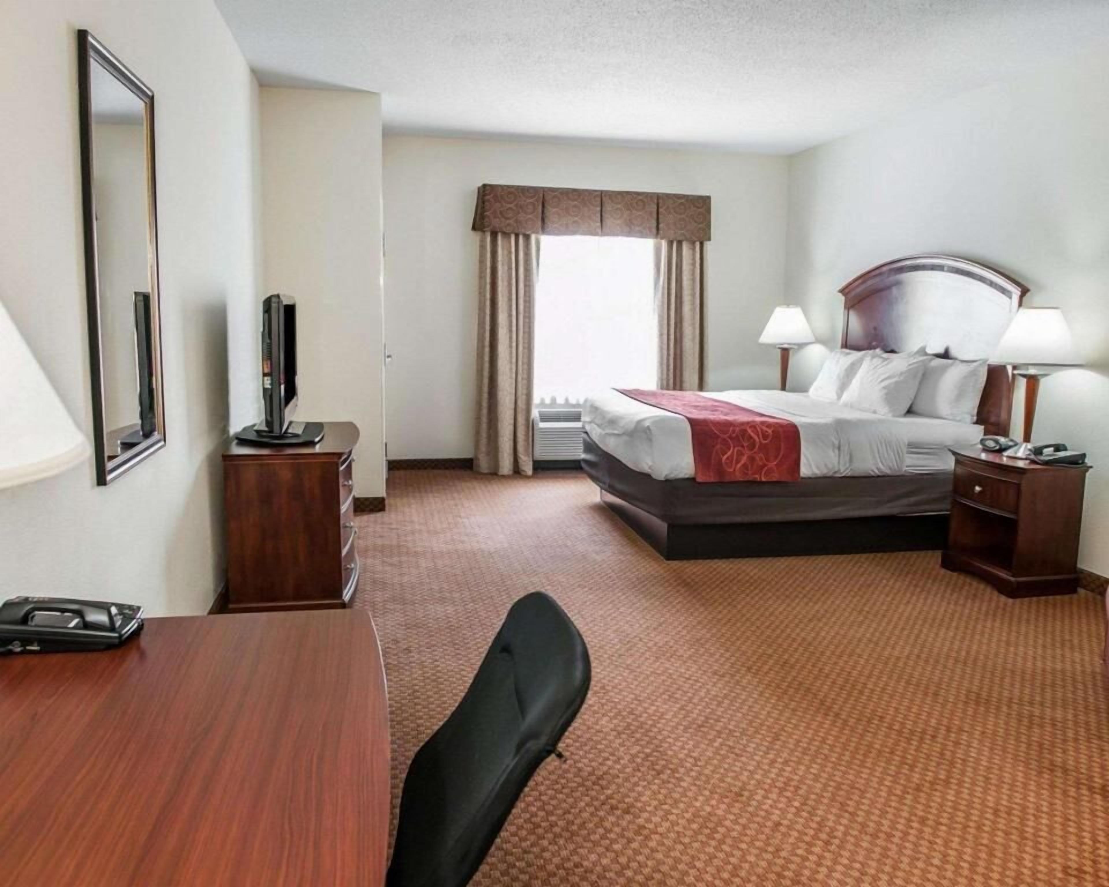 Premium bedding, desk, blackout curtains, iron/ironing board