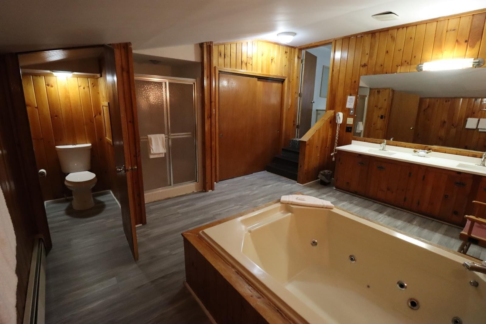 Combined shower/bathtub, free toiletries, hair dryer, towels