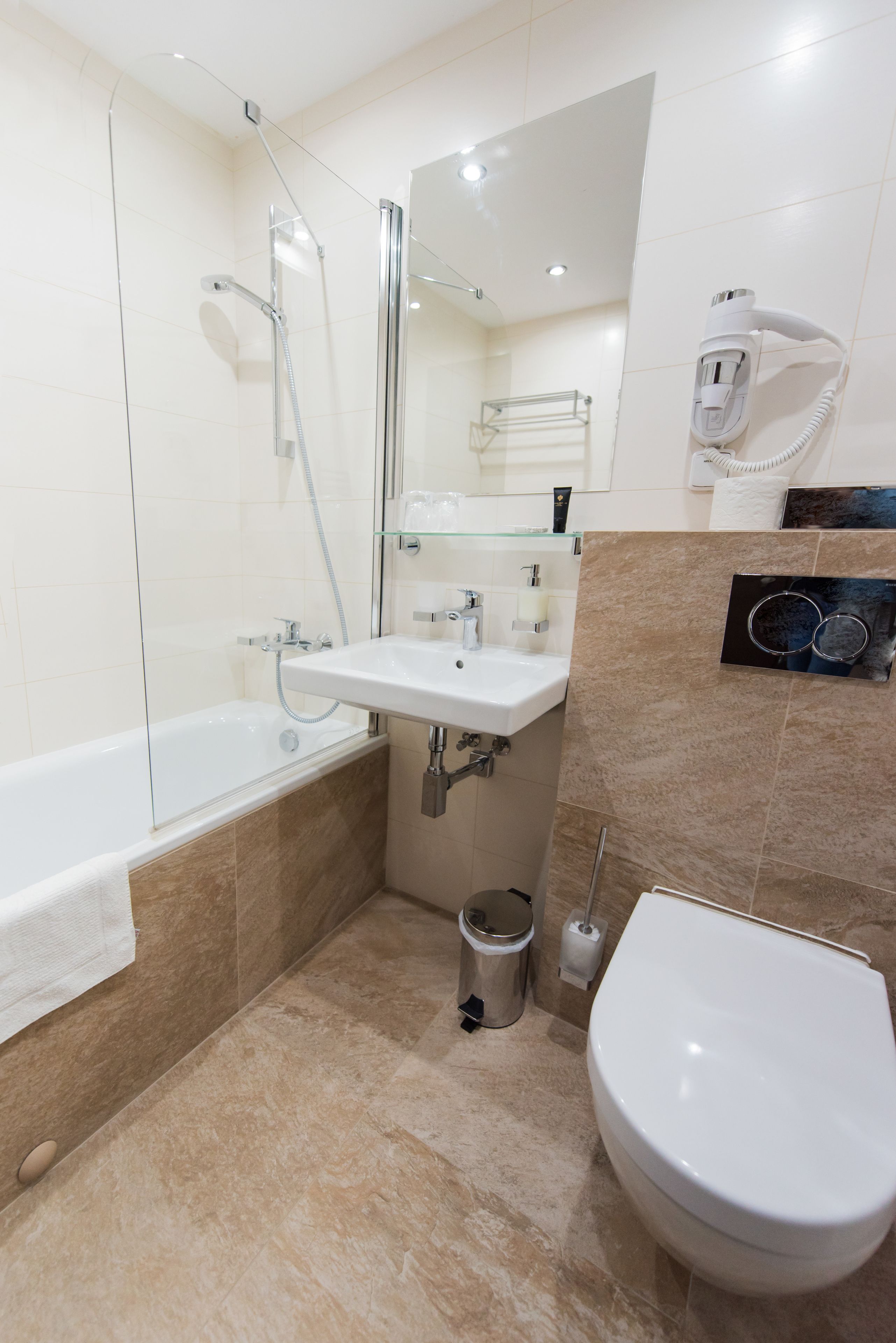 free toiletries, hair dryer, towels