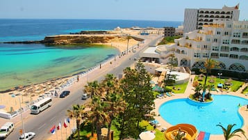 Indoor pool, seasonal outdoor pool, pool umbrellas, sun loungers