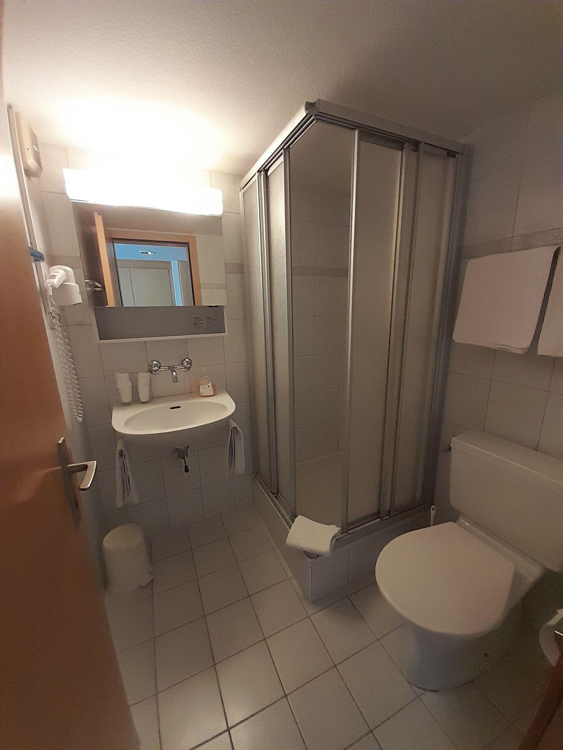 panoramic double room, balcony, mountain view (eiger) | bathroom | free toiletries, hair dryer, towels