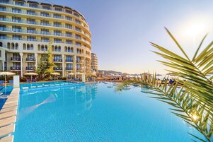 Indoor pool, outdoor pool, sun loungers