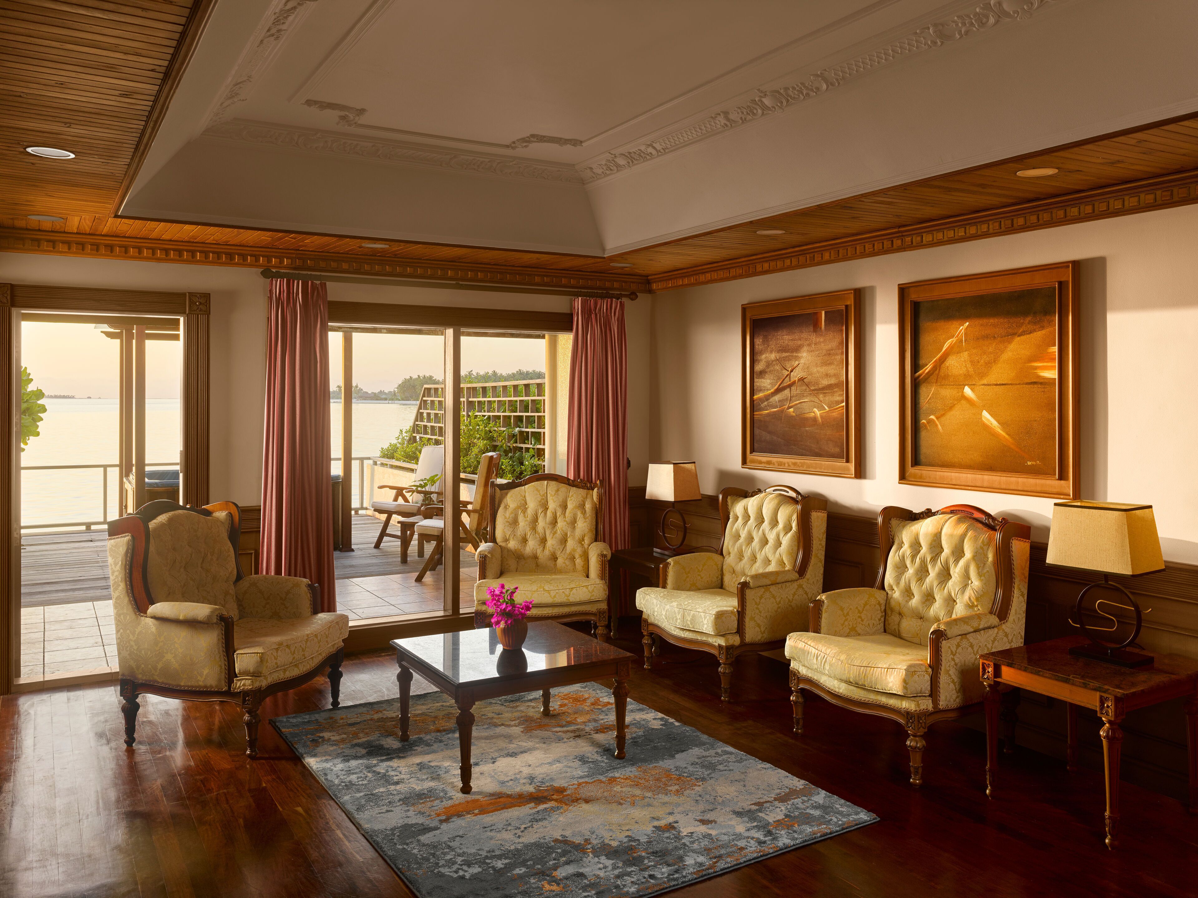 executive suite, 2 double beds (two bedroom overwater suite) | living area | tv