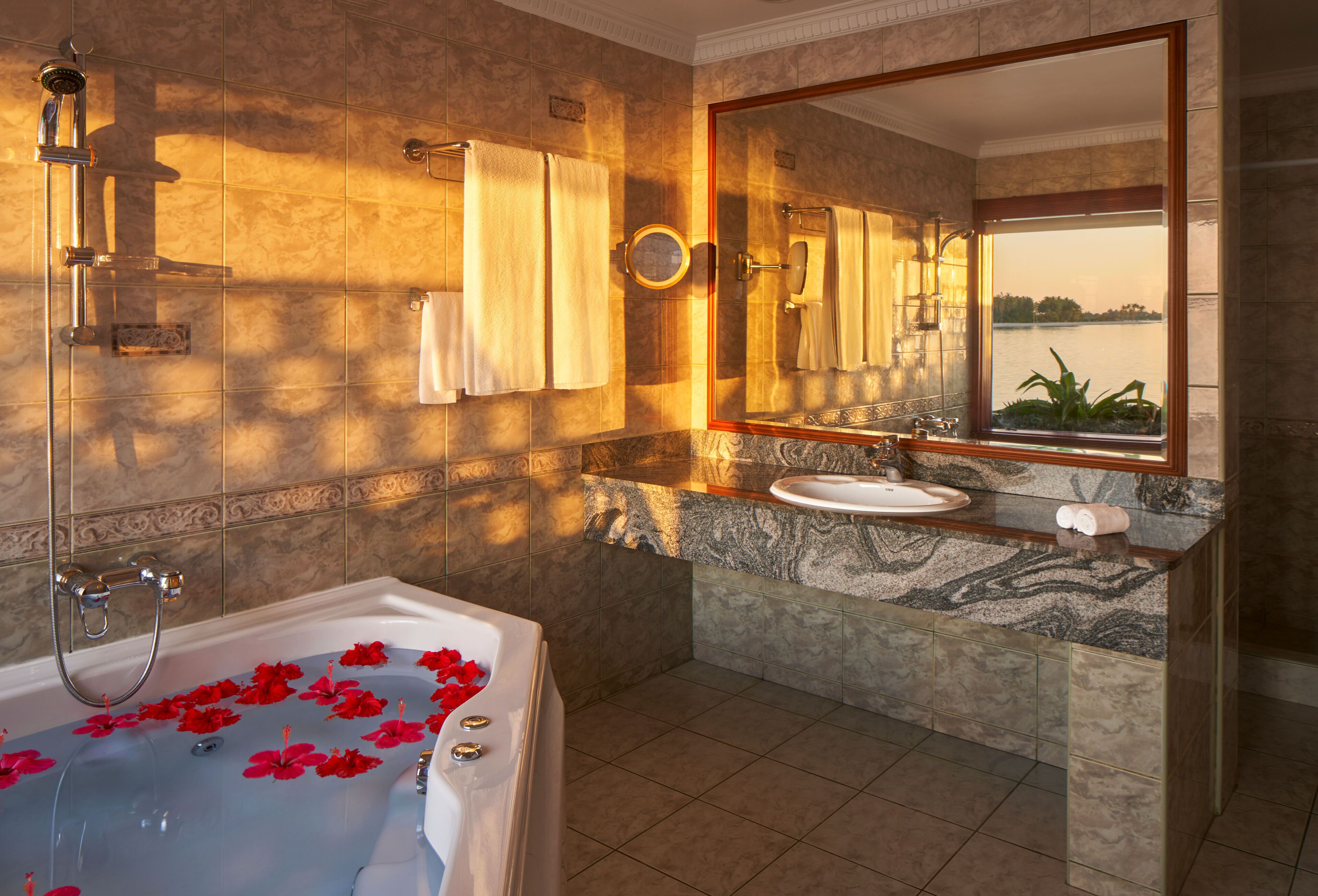 executive suite, 2 double beds (two bedroom overwater suite) | bathroom | shower, designer toiletries, hair dryer, bathrobes