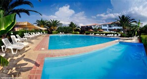 Outdoor pool, pool umbrellas