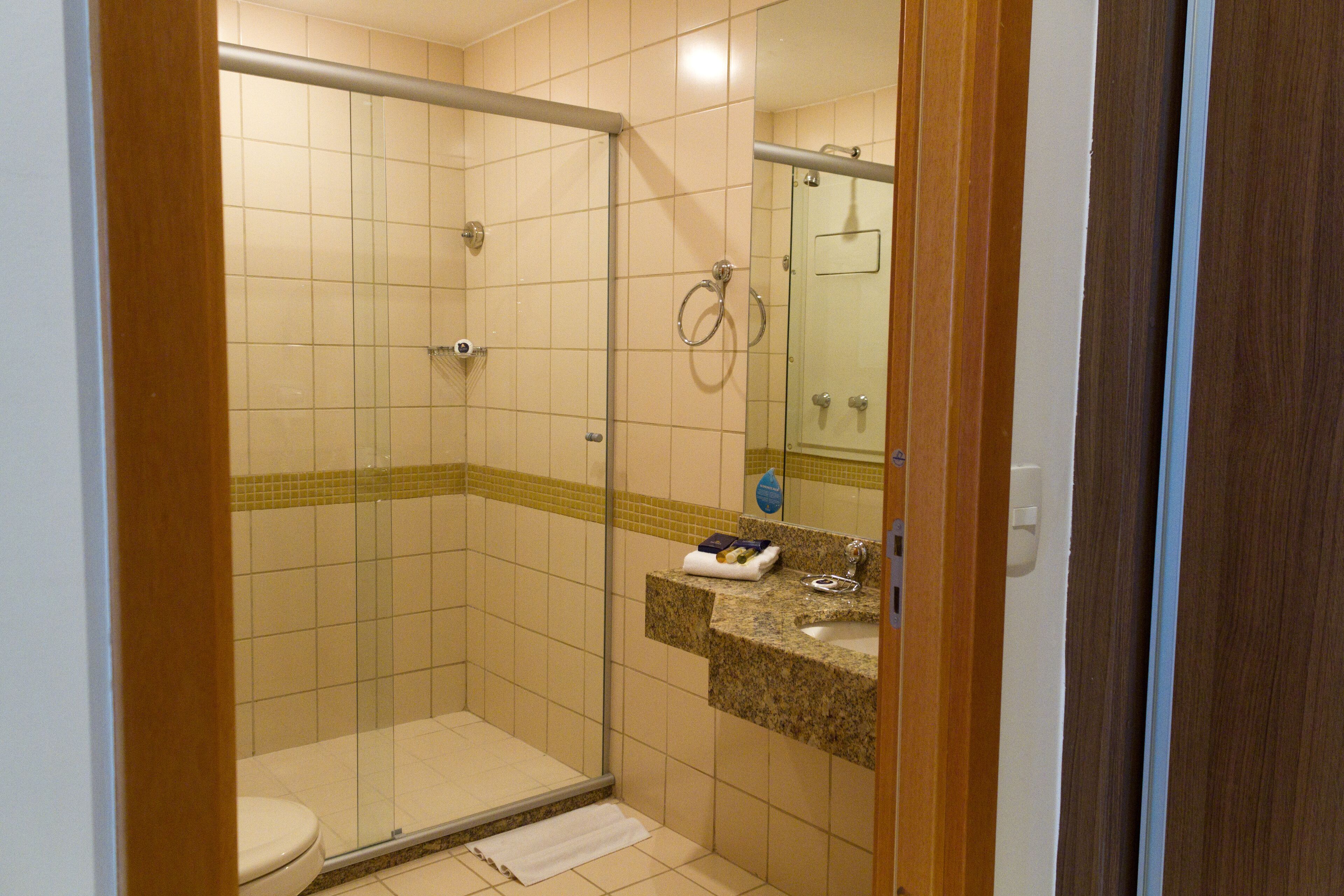 shower, free toiletries, hair dryer, towels