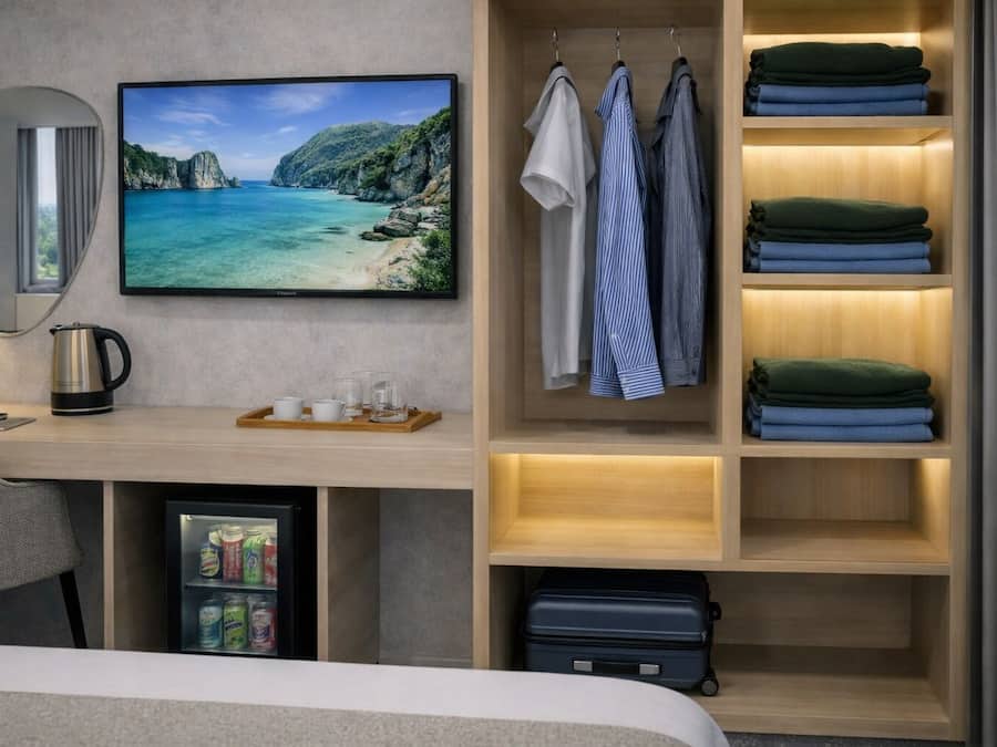 Minibar, brankas, meja kerja, dan kedap suara