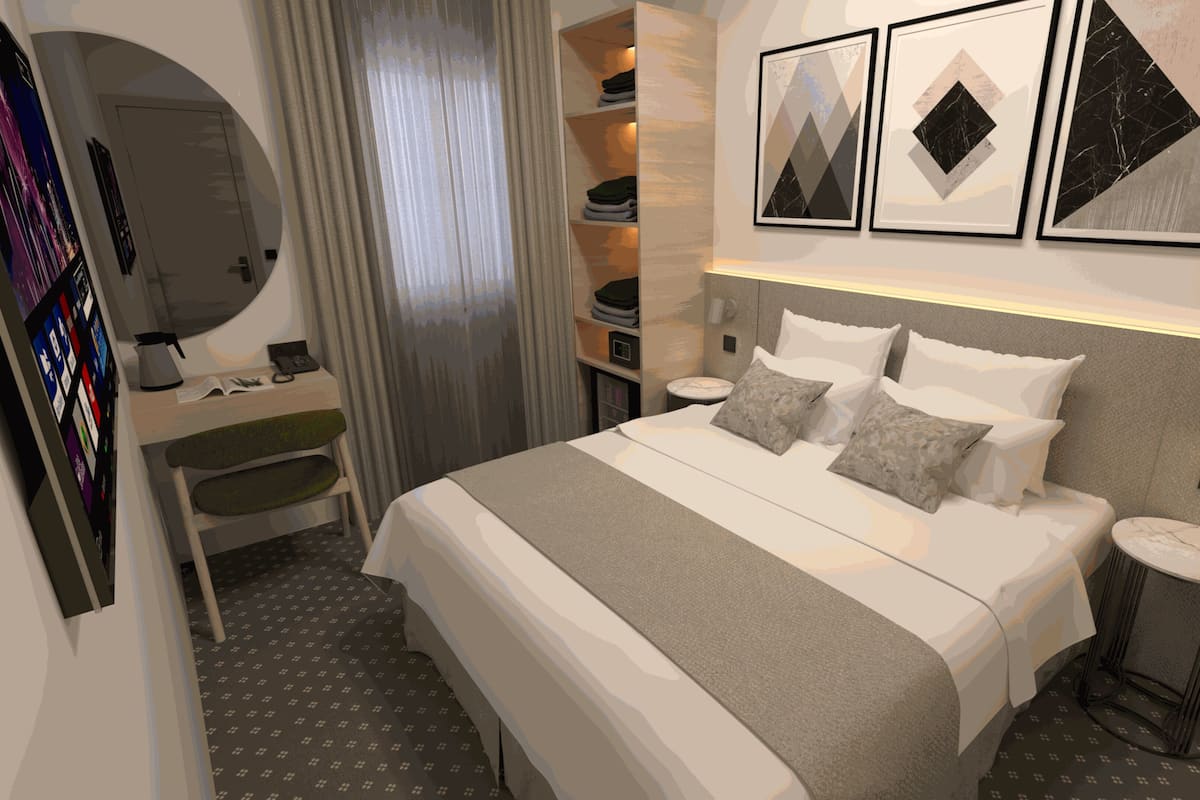 Quarto econômico, sacada | Frigobar, cofres nos quartos, escrivaninha, quartos à prova de som