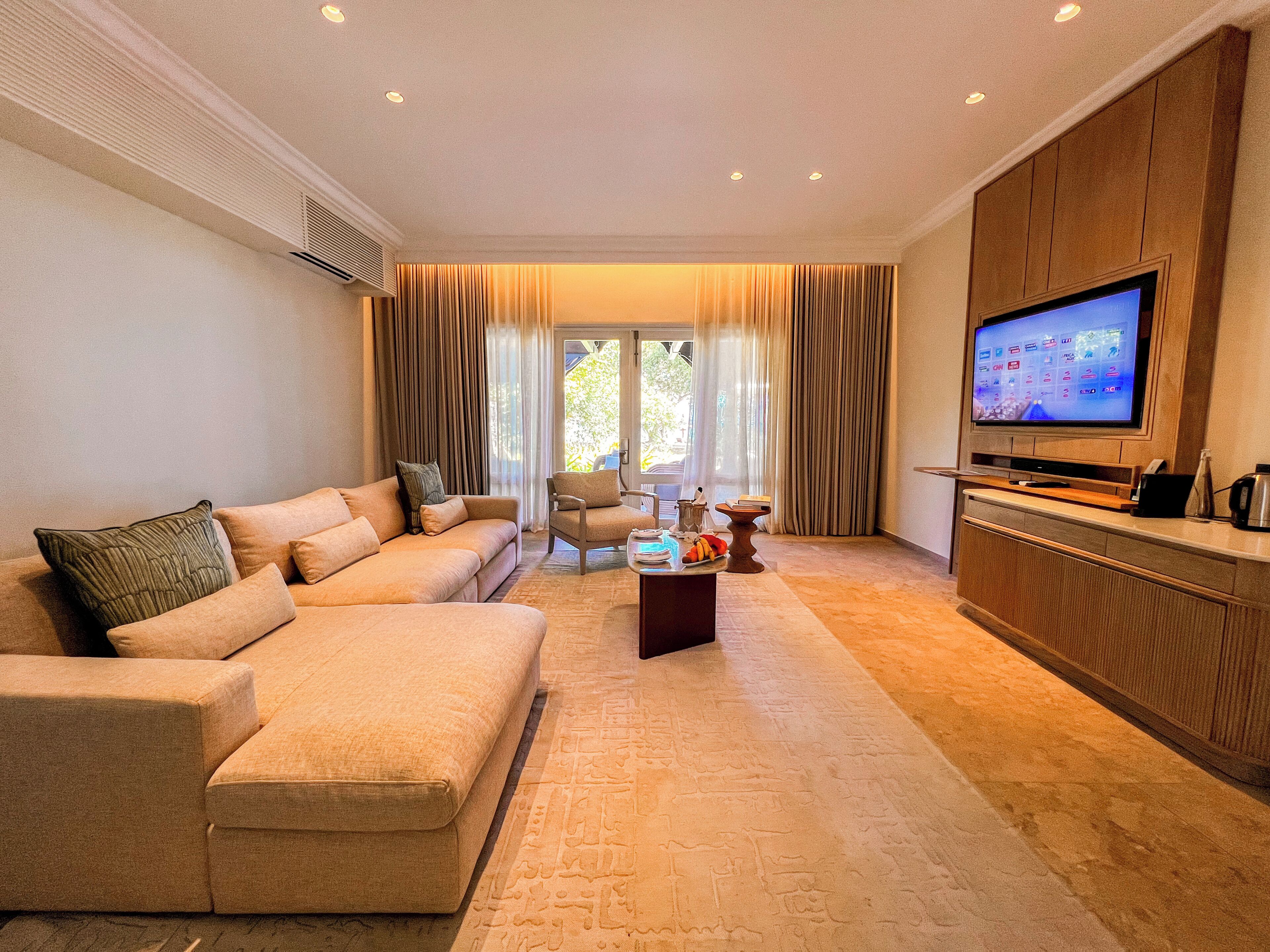 exclusive suite (pool villa) | living area | 50-inch lcd tv with satellite channels, tv