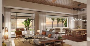 Utsikt mot strand/hav