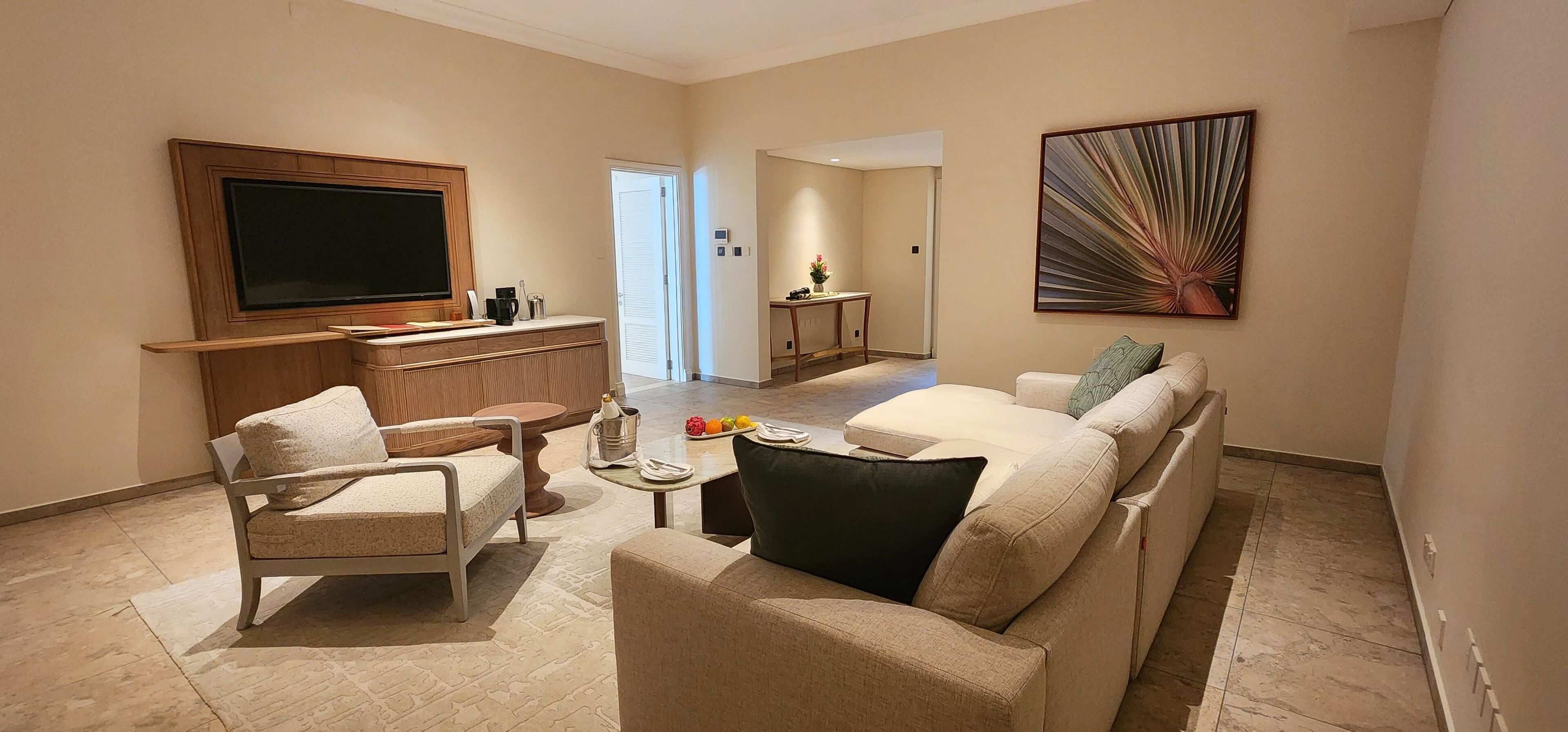 exclusive suite (pool villa) | living area | 50-inch lcd tv with satellite channels, tv