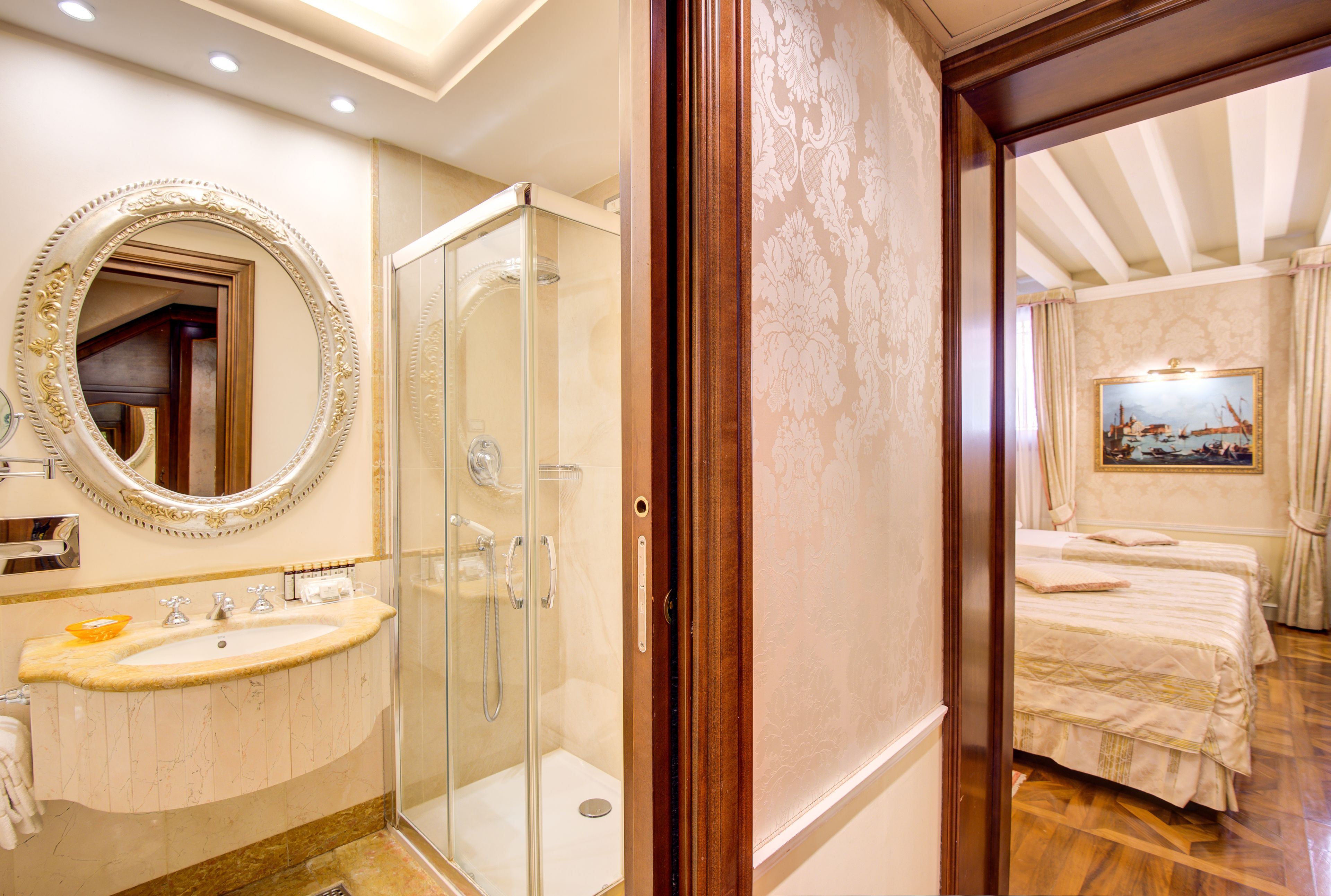 rainfall showerhead, free toiletries, hair dryer, bathrobes