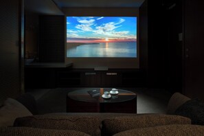 Executive King with 100inc Projector [Mini Bar /Sauna/ Club Lounge Access Inclusive] | Living area | 65-inch flat-screen TV with digital channels, TV, Netflix - With The Style Fukuoka (Fukuoka)