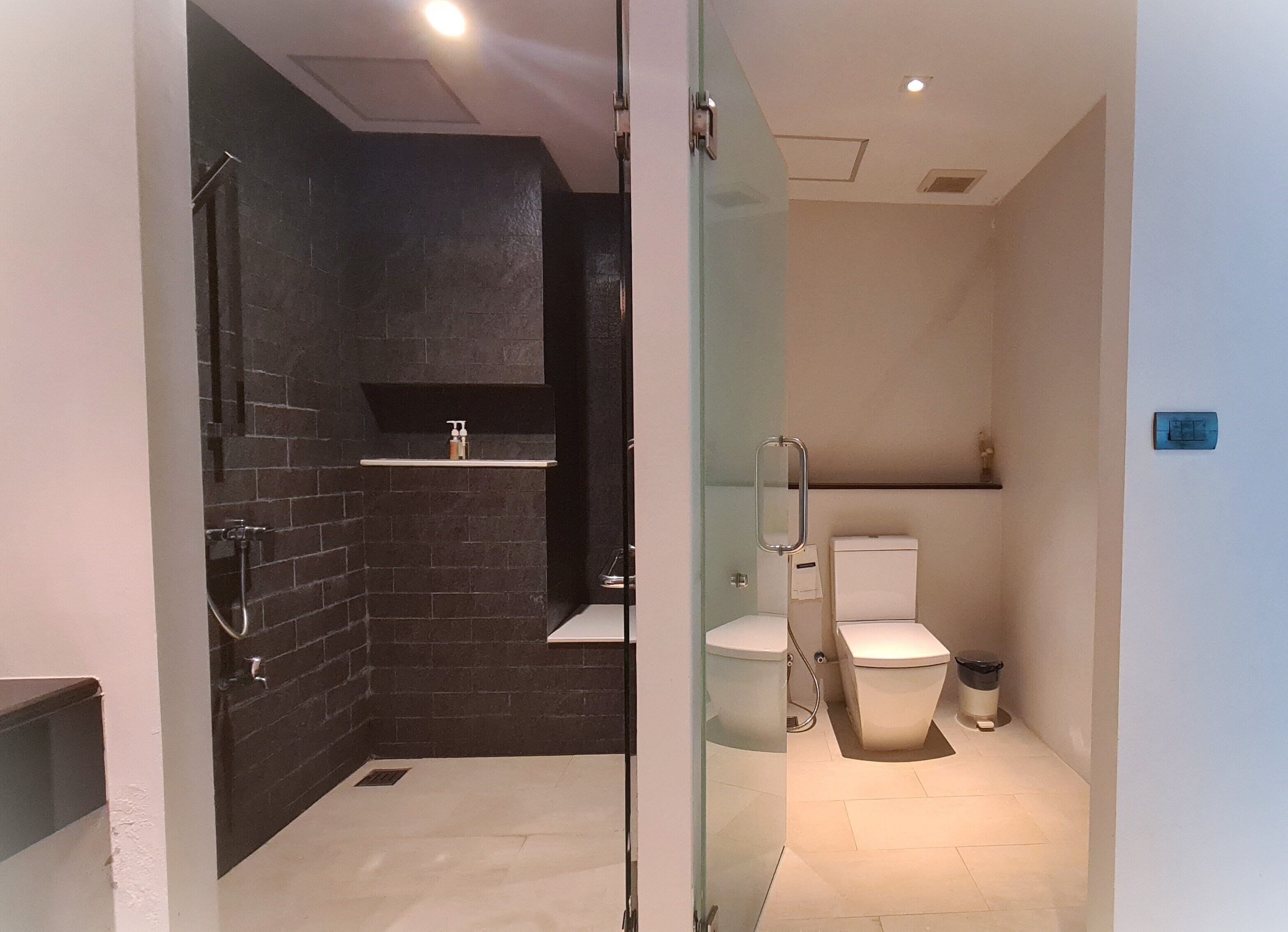 shower, free toiletries, hair dryer, slippers