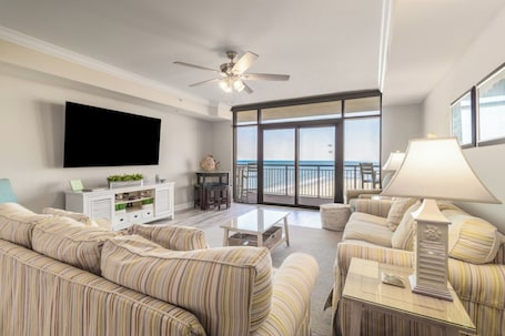 902 Savannah Oceanfront Four Bedroom Luxury Condo | Living area | 48-inch flat-screen TV with cable channels, TV. North Beach Resort & Villas