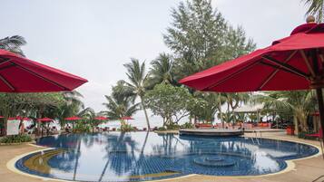 2 outdoor pools, pool umbrellas, pool loungers