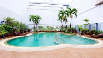 Outdoor pool, pool loungers