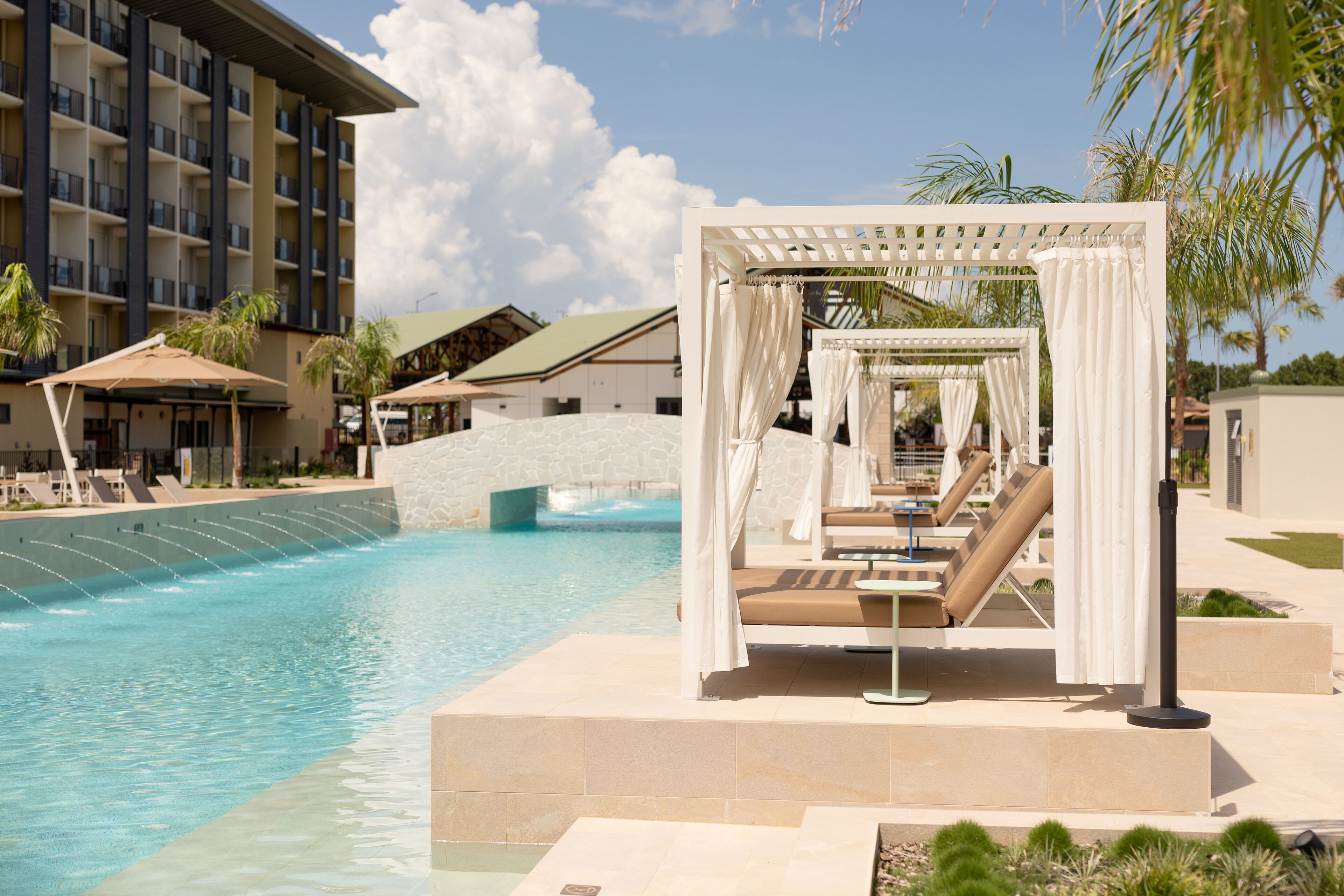 outdoor pool, pool loungers