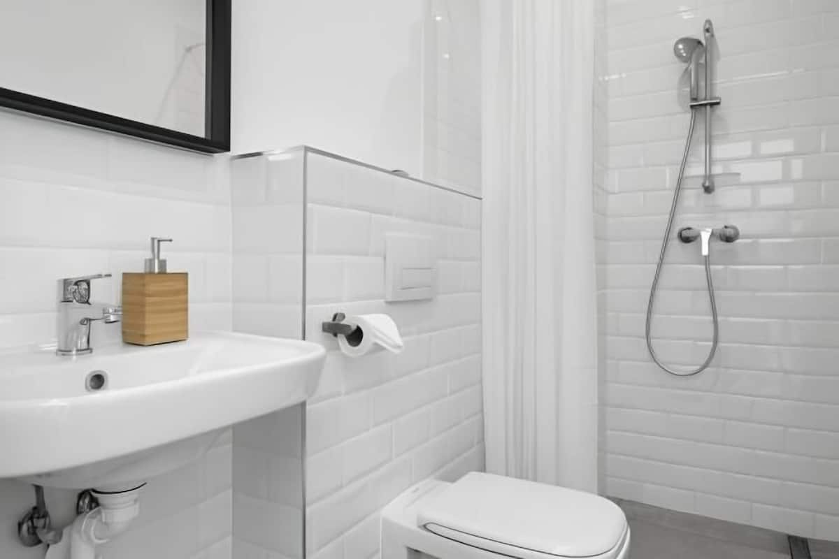 Shower, free toiletries, hair dryer, towels