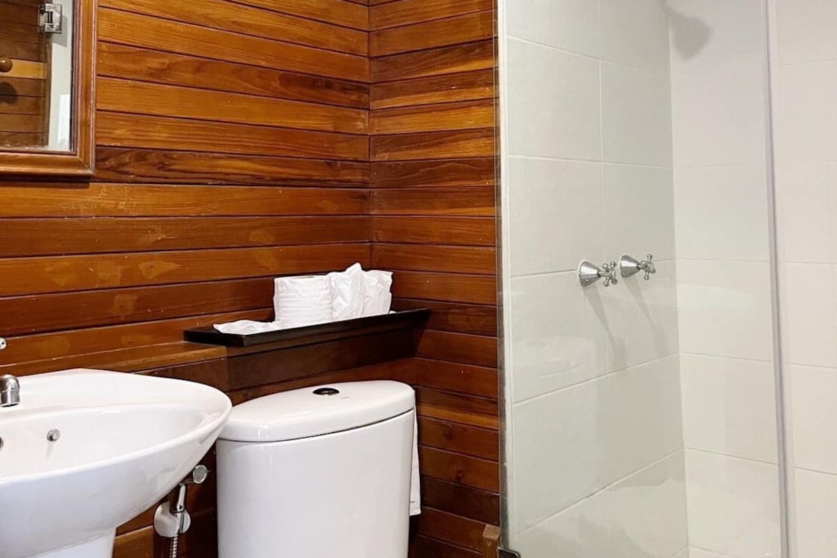 Derin küvet, ücretsiz banyo/kozmetik ürünleri, saç kurutma makinesi