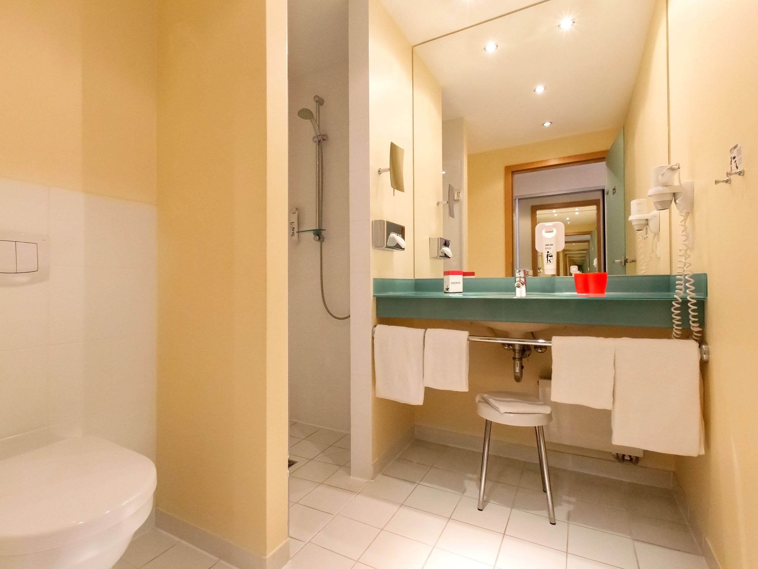 free toiletries, hair dryer, towels, soap