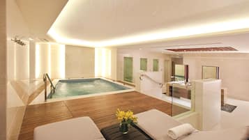 Couples treatment rooms, sauna, hot tub, body treatments, hydrotherapy