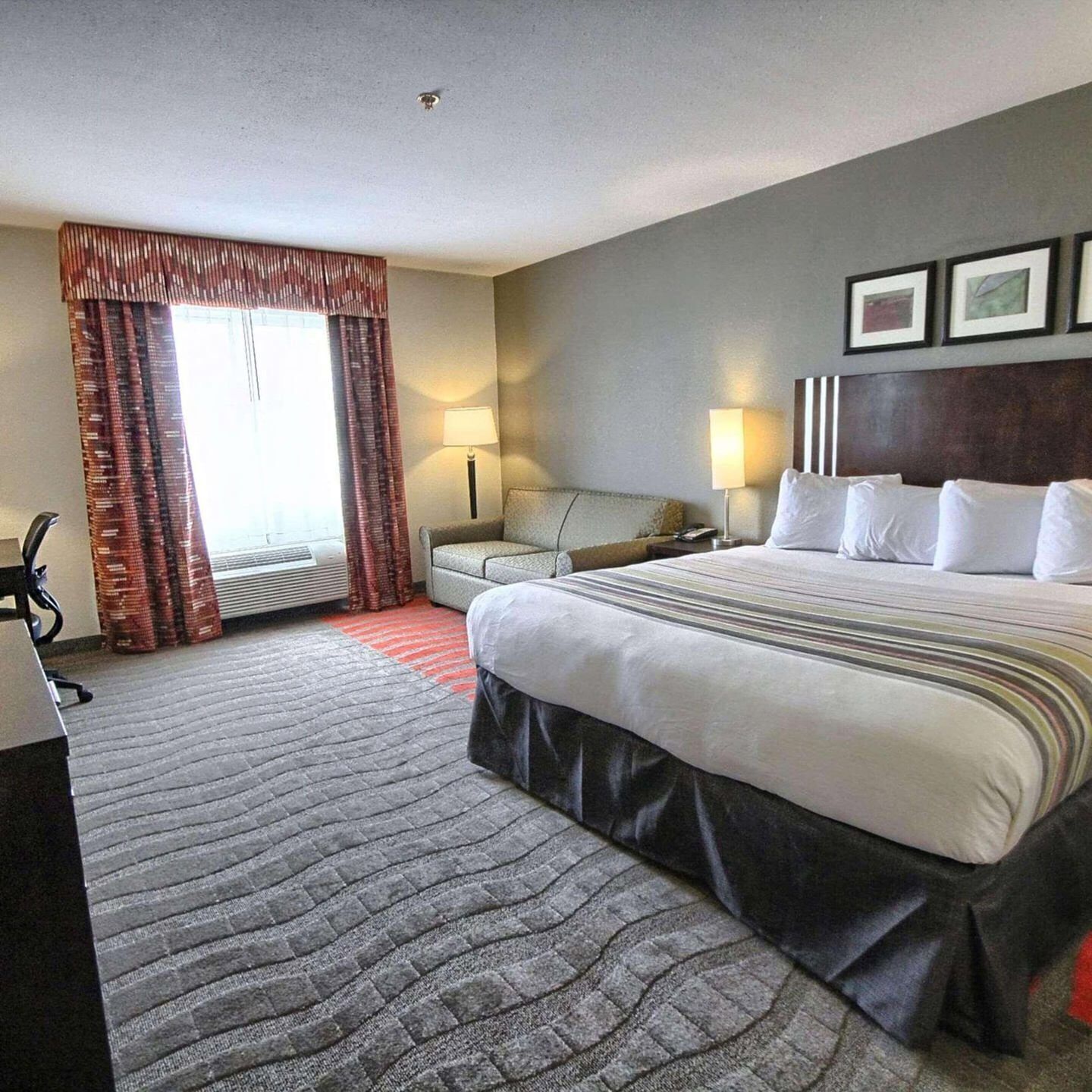 In-room safe, desk, laptop workspace, blackout curtains