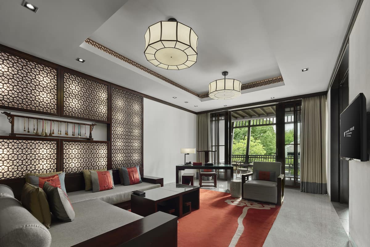 Premier Water Terrace Suite, 1 King Bed, Terrace | Living area | LCD TV