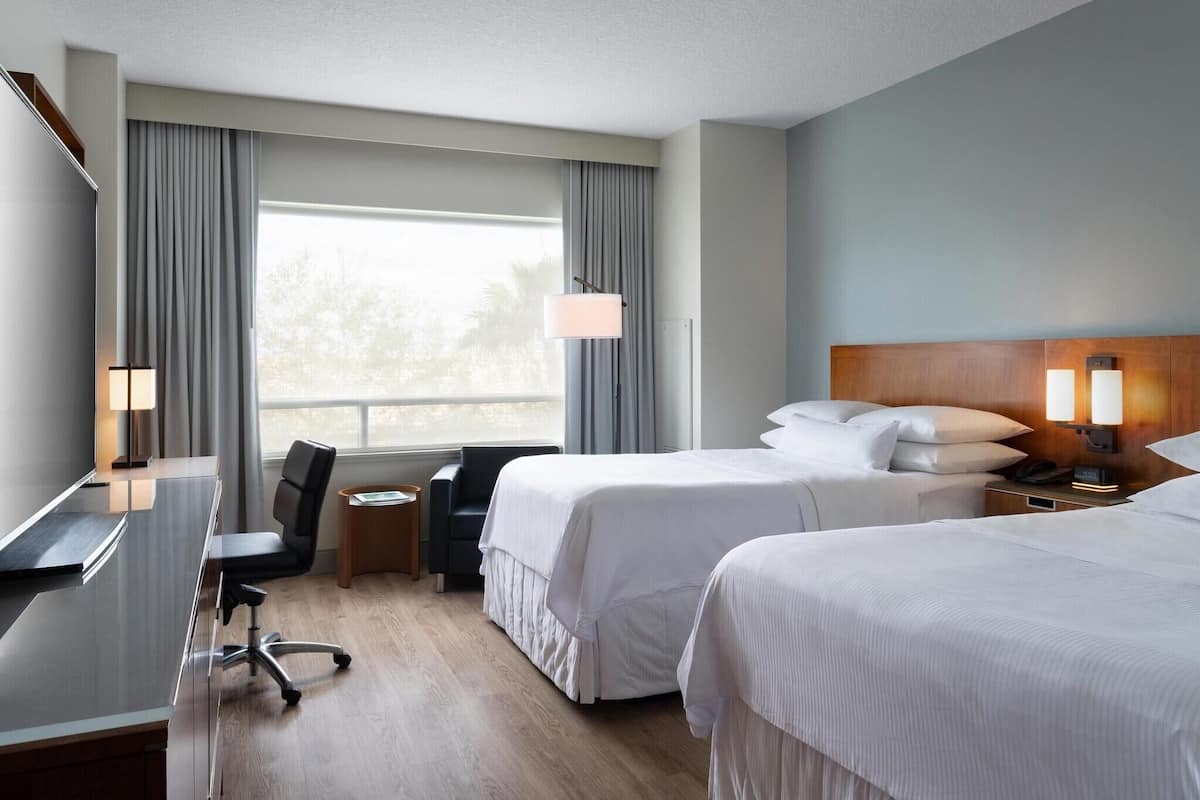 Hypo-allergenic bedding, down duvets, pillow-top beds, in-room safe
