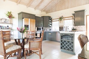Full-sized fridge, microwave, oven, stovetop
