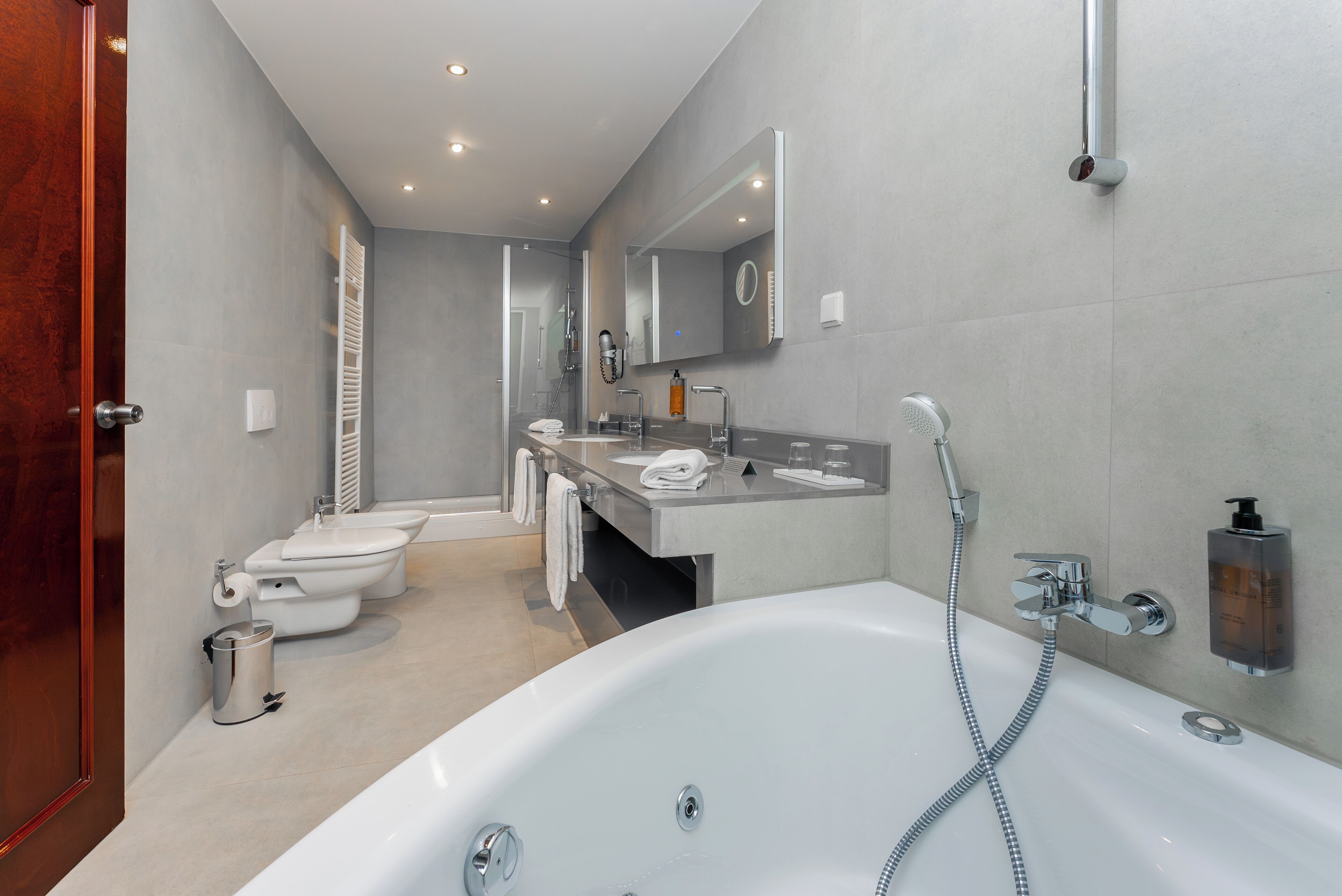 free toiletries, hair dryer, towels, soap