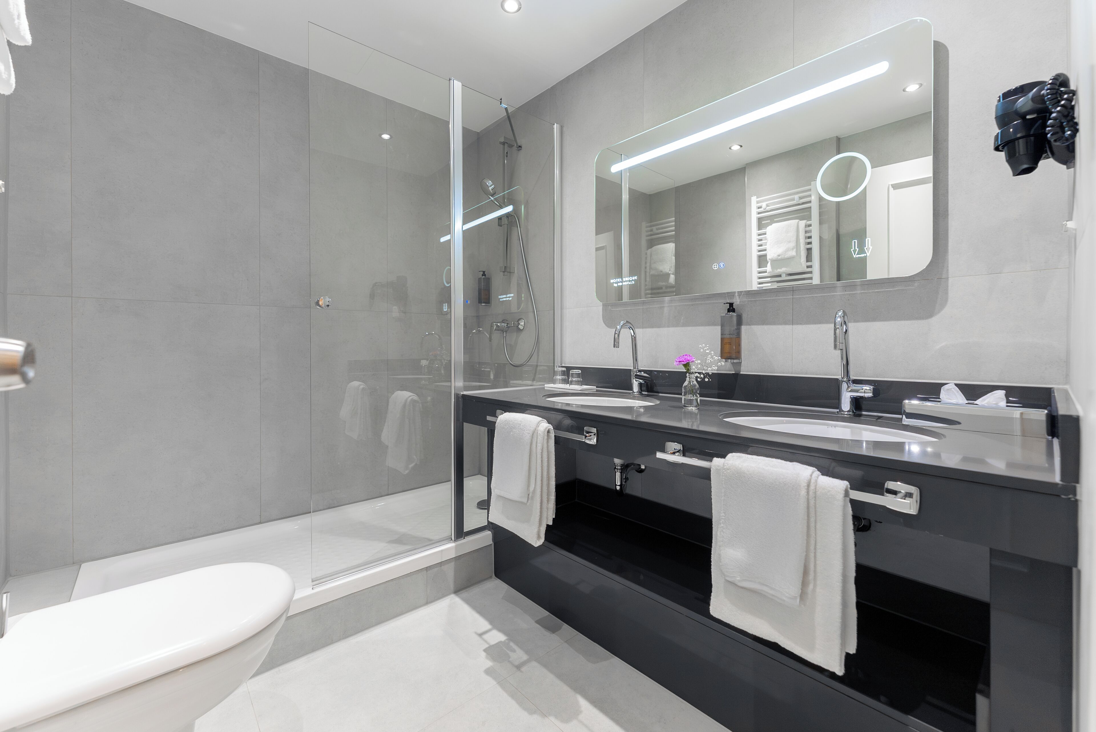 free toiletries, hair dryer, towels, soap