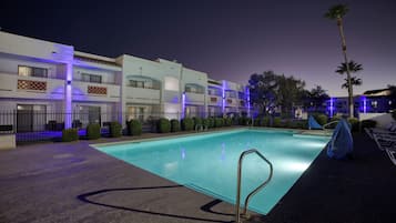 Outdoor pool, pool umbrellas, pool loungers