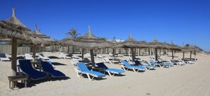 Private beach, sun loungers, beach umbrellas, beach towels