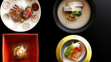 Four different Japanese dishes, each served in unique bowls.