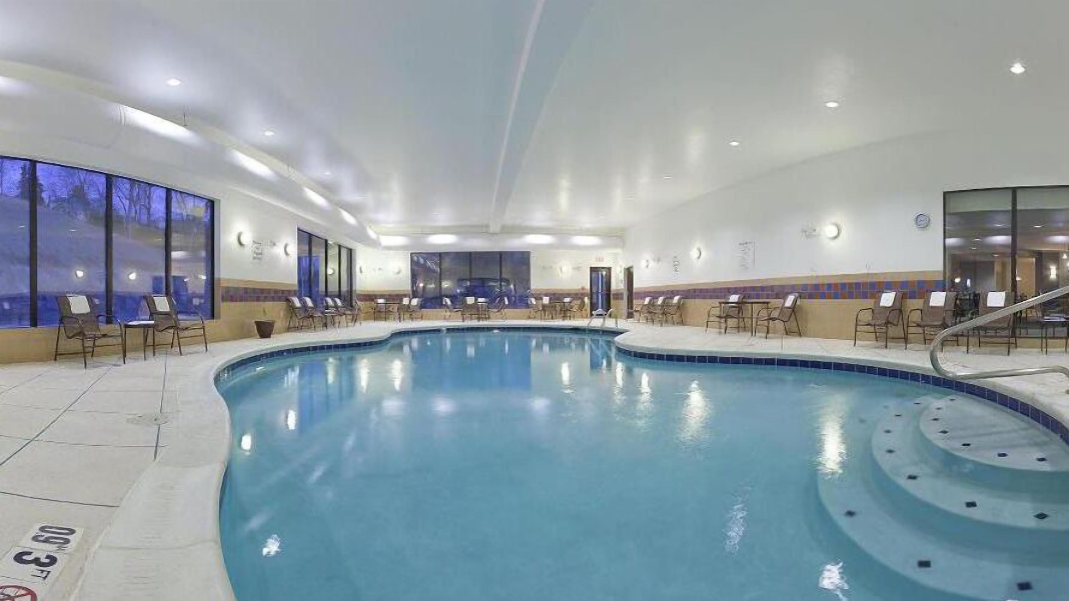 indoor pool, open 7 am to 11 pm, pool loungers