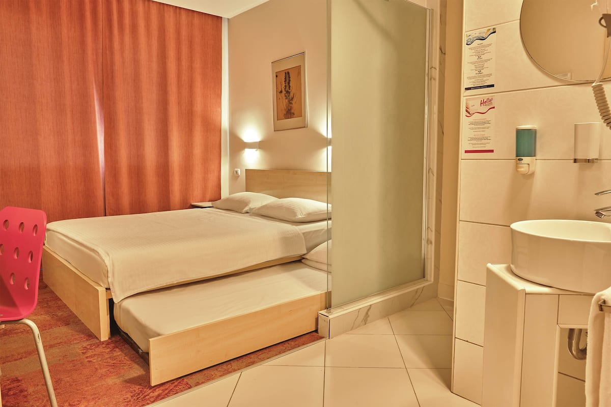 Standard double room with extra bed drawer type | حمام | تجهيزات دش، مستلزمات مجانية للعناية الشخصية، مجففات شعر، مناشف