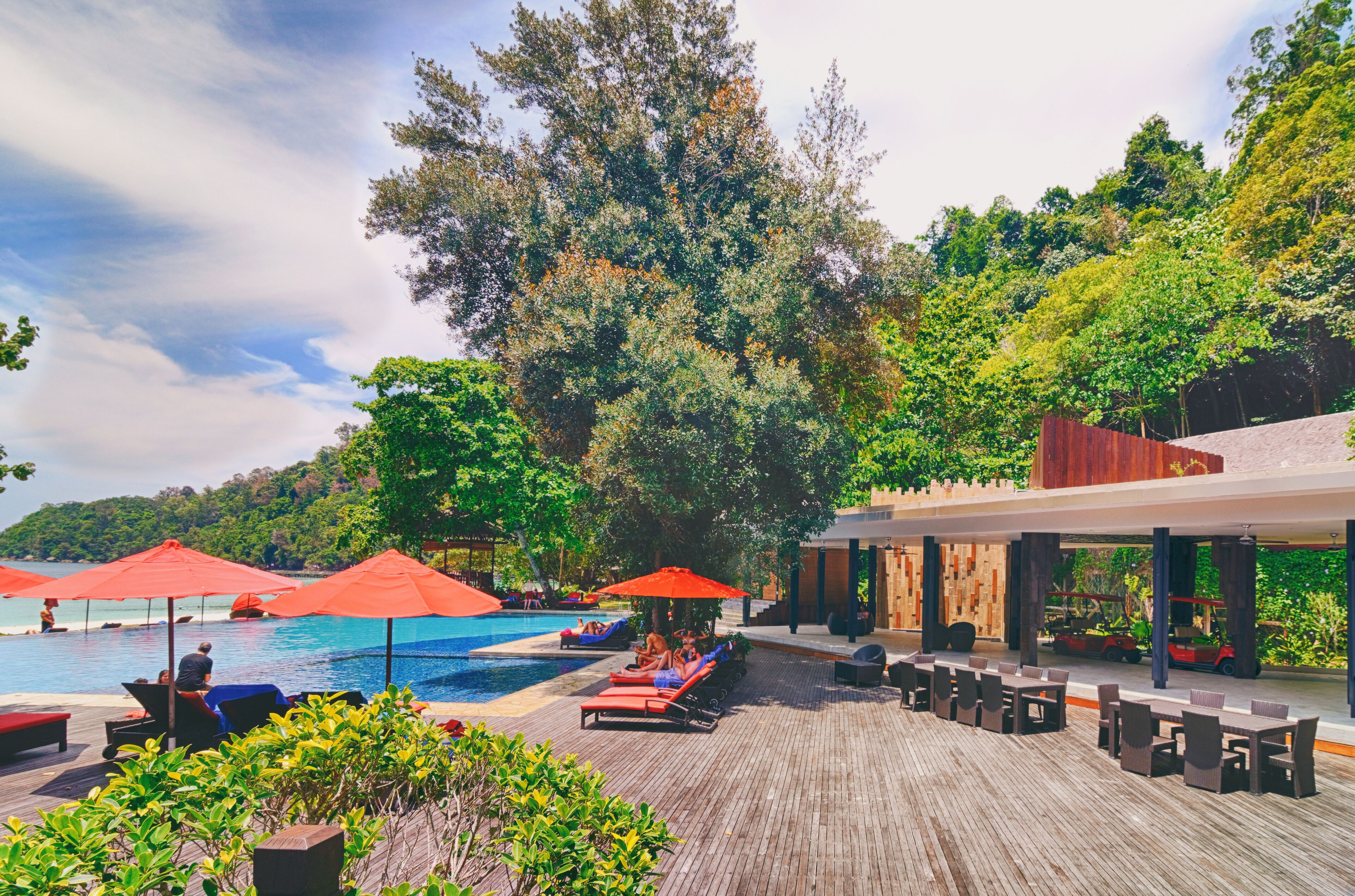 Outdoor pool, pool umbrellas