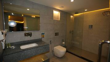 Deluxe Twin Room | Bathroom | Hydromassage showerhead, designer toiletries, hair dryer, bathrobes
