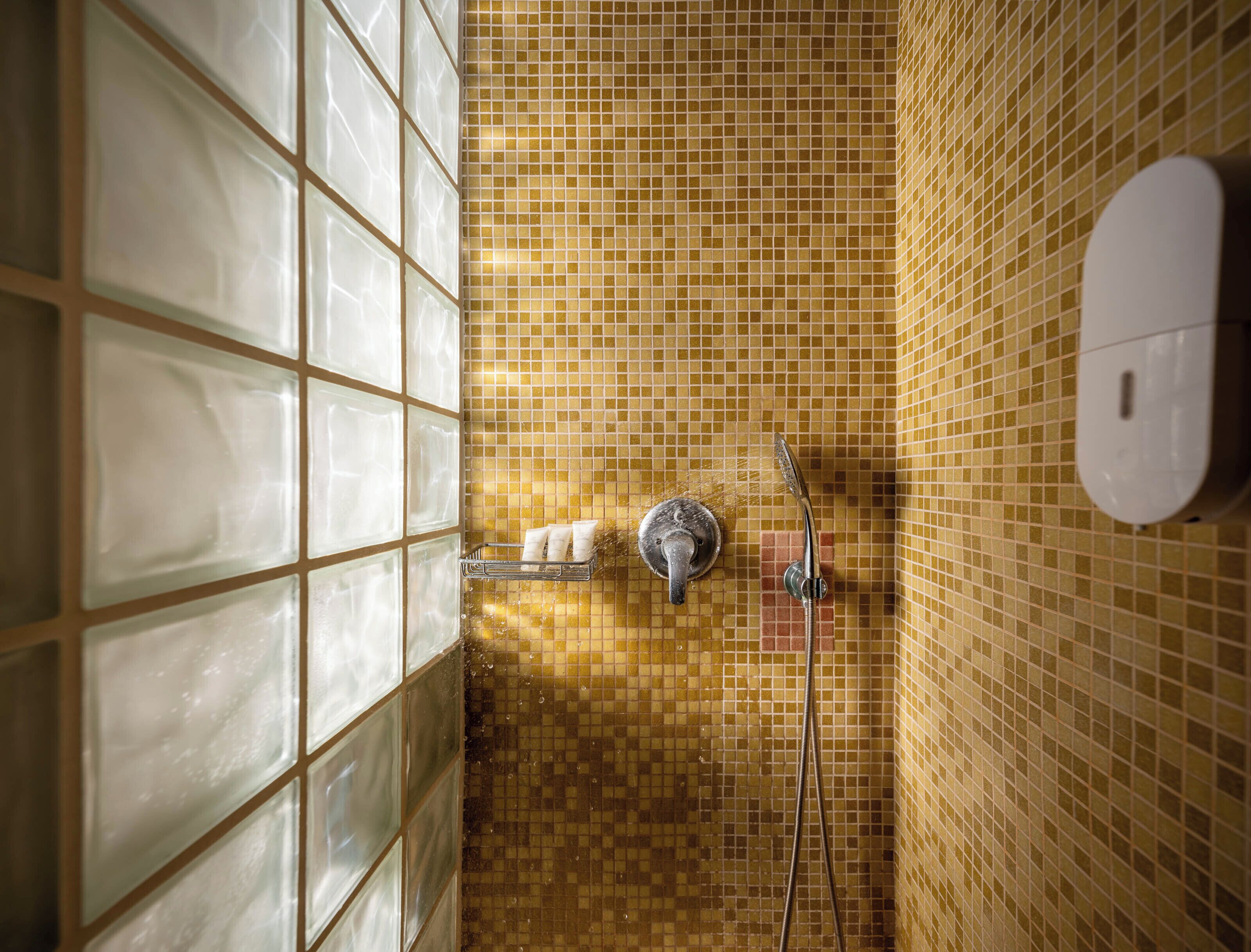 deluxe room | bathroom | shower, free toiletries, hair dryer, towels