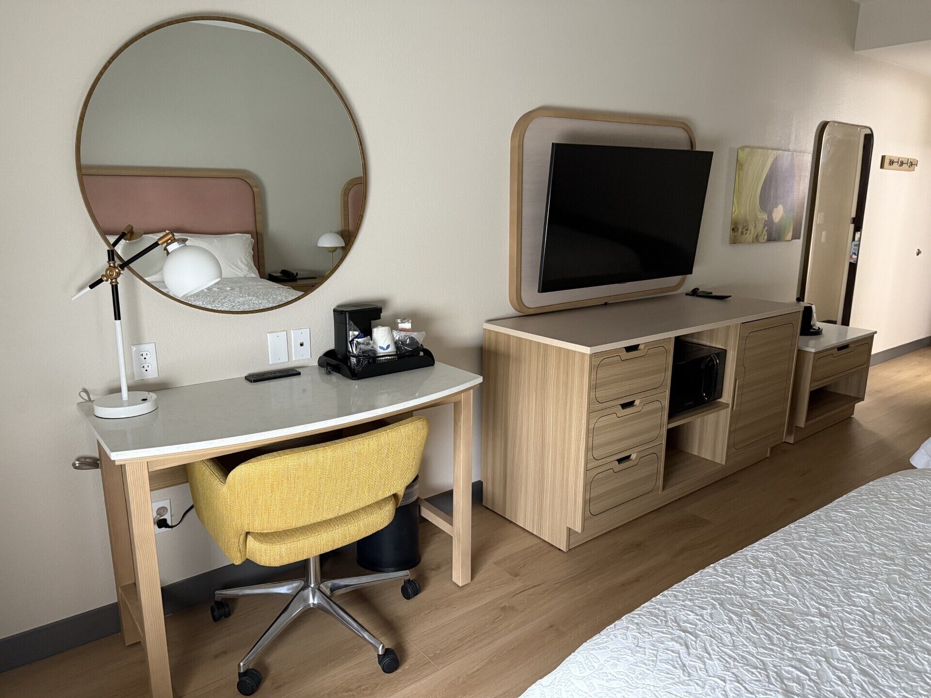 Premium bedding, pillow-top beds, desk, laptop workspace