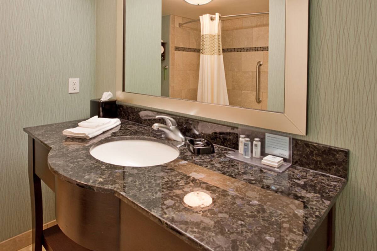 free toiletries, hair dryer, towels