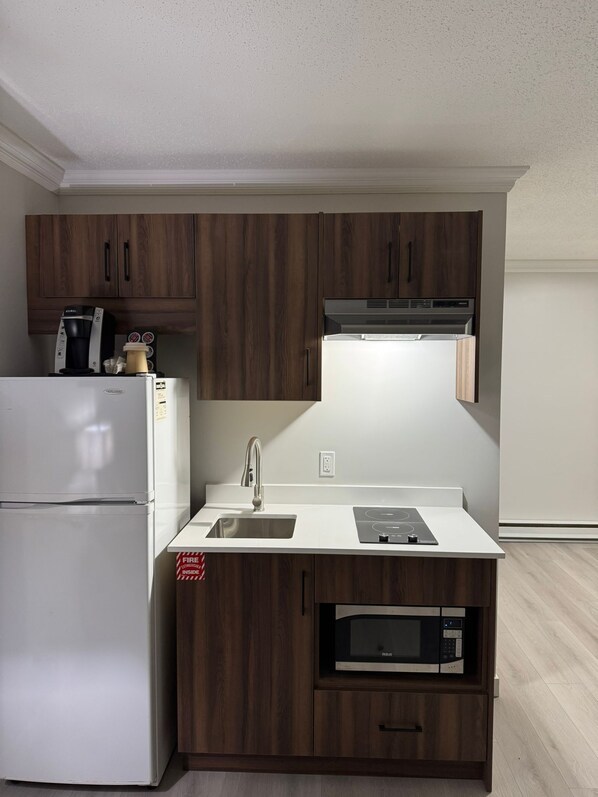 Fridge, microwave, coffee/tea maker